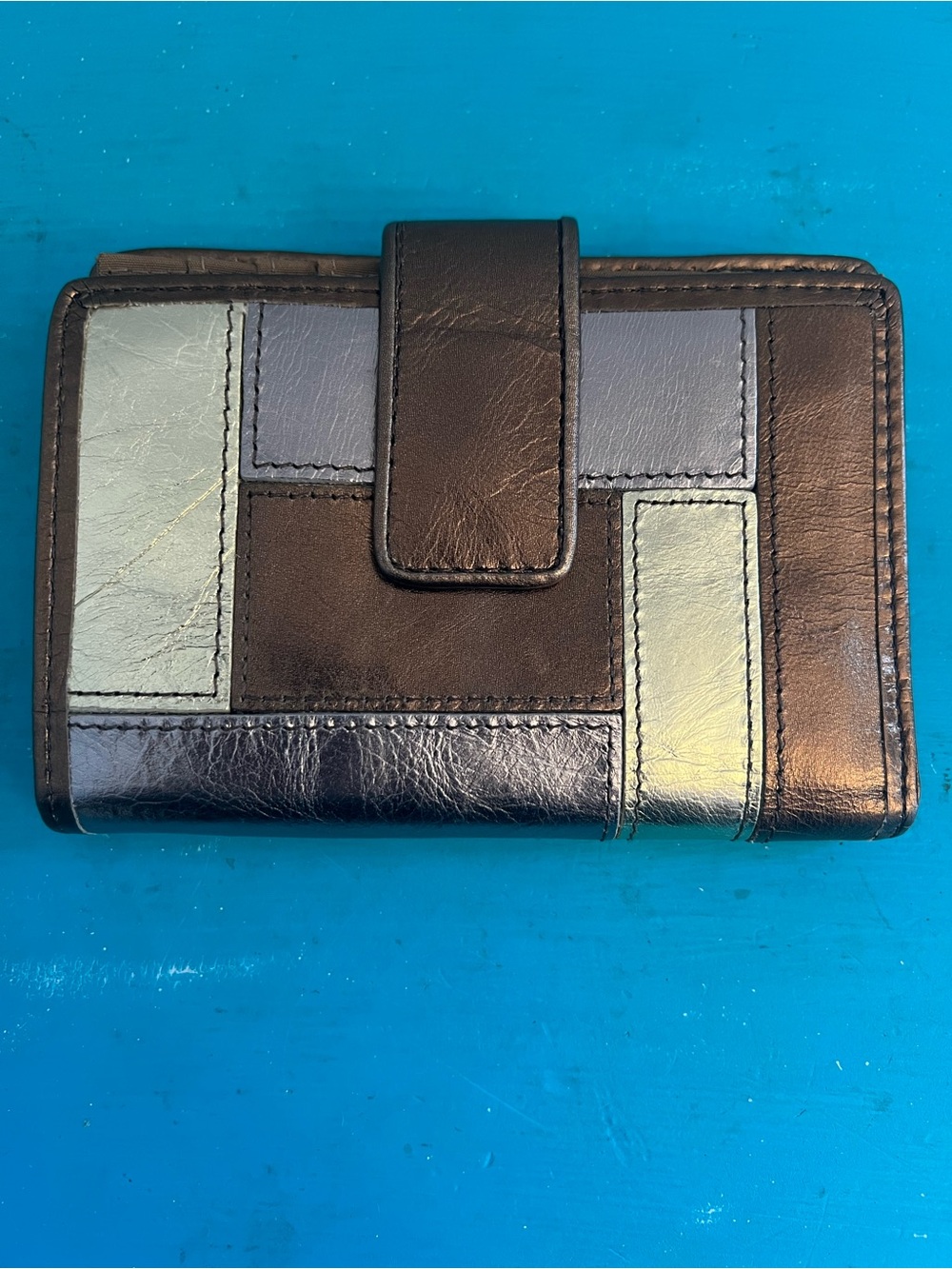 Fossil Logan Tab Clutch Wallet Metallic Patchwork